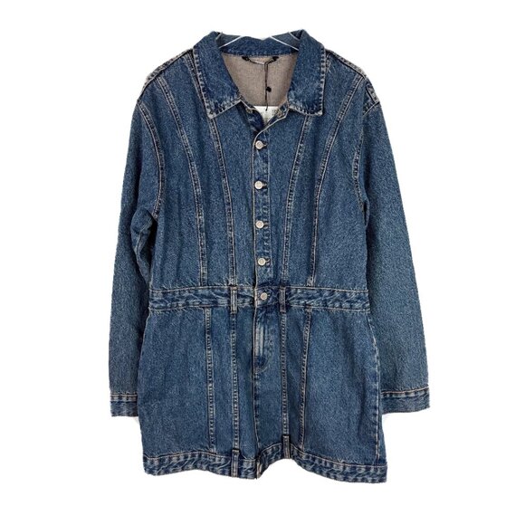 NWT Zara Long Sleeve Buttondown Denim Mini Dress Blogger Medium Wash Size XXL - Picture 2 of 12
